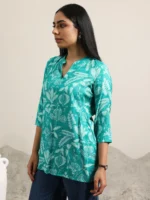 Rama Green Printed Silk Blend Straight Tunic - Image 2