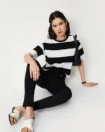 Women Striped Relaxed Fit Crew-Neck T-Shirt - Image 4